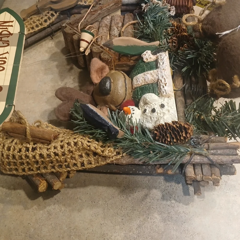 Rustic Cabin Wreath with Reindeer And Snowman